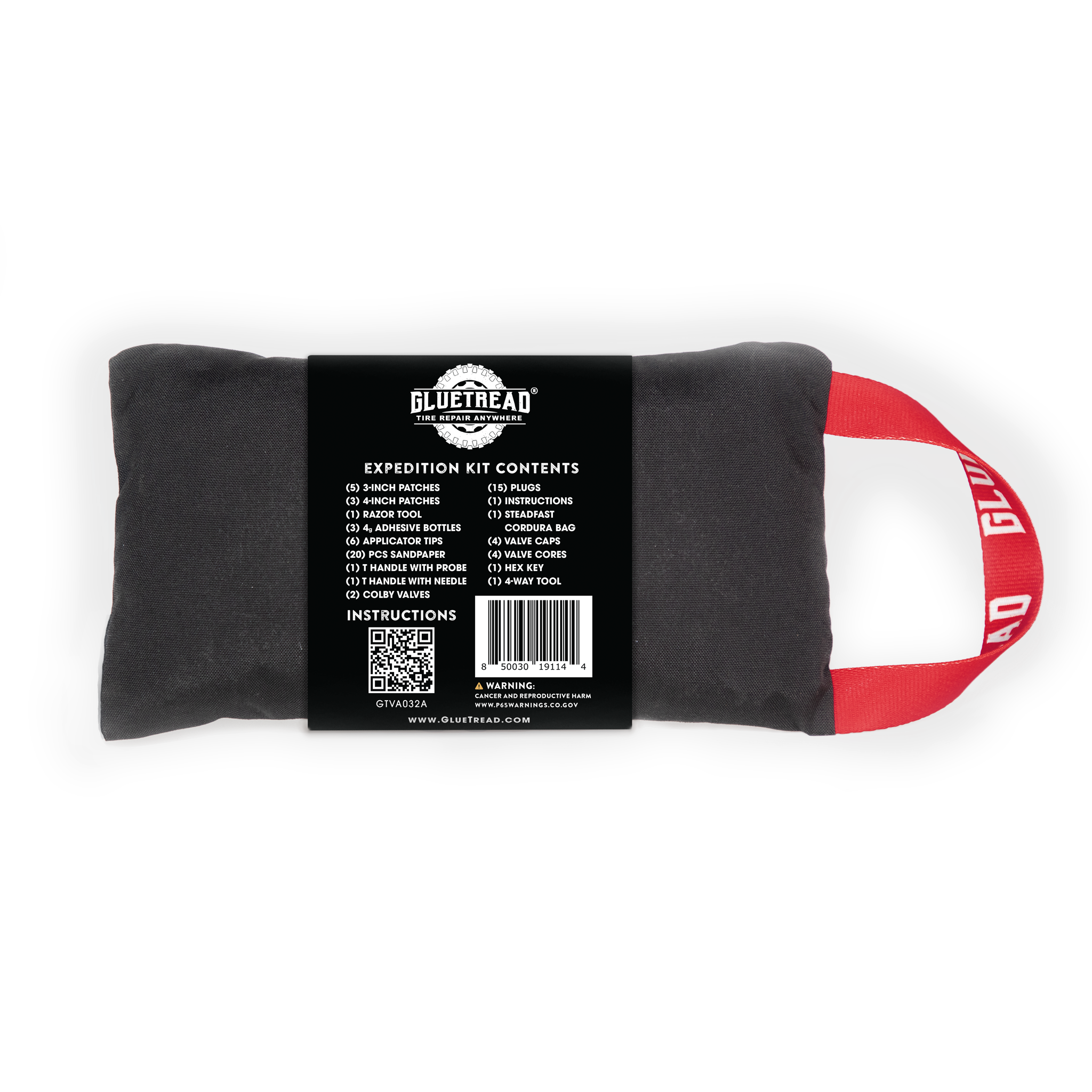 back of heavy duty black bag repair kit for sidewall valve stem puncture tire fix 