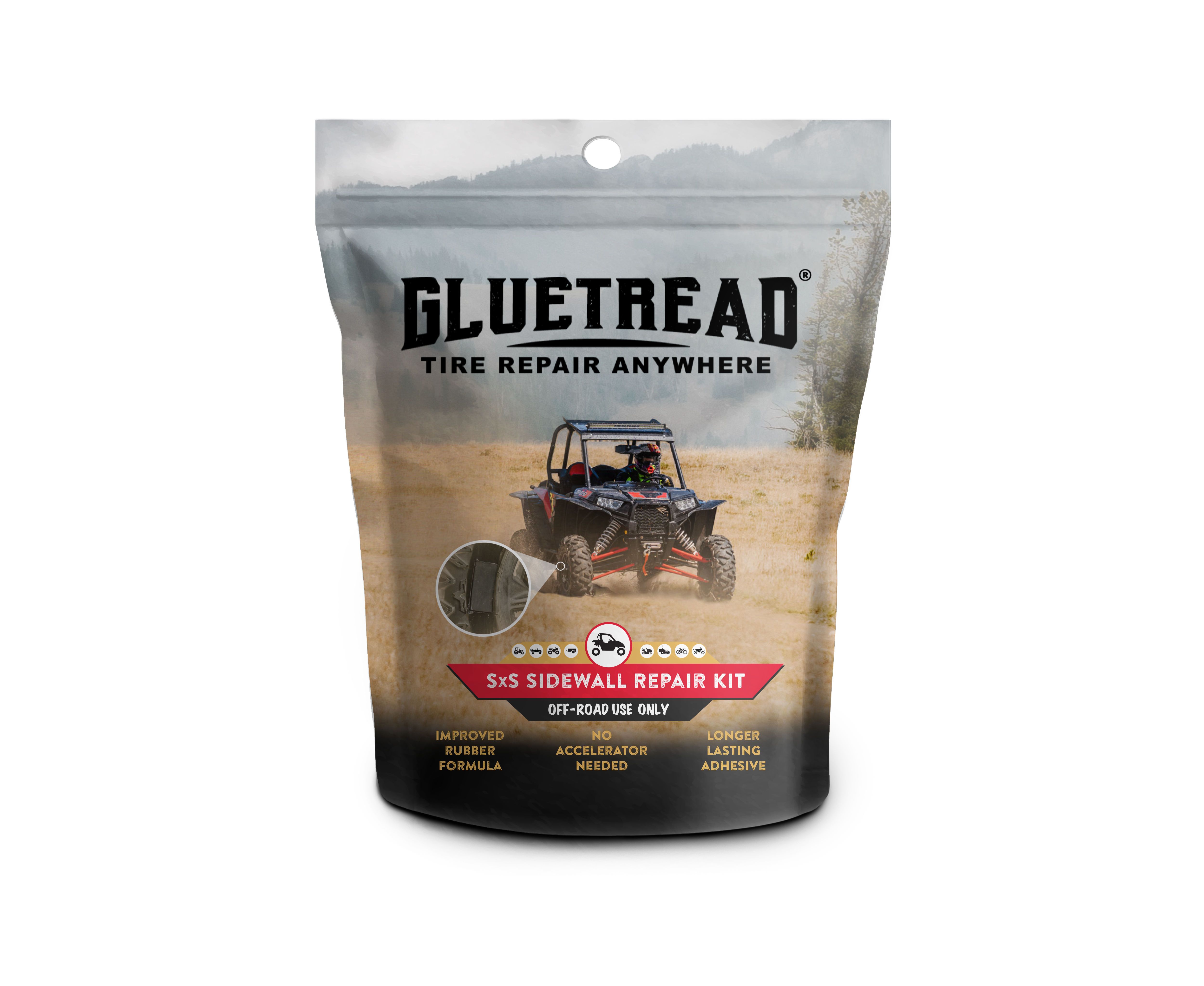 GlueTread SxS sidewall tire repair kit for off-road vehicles